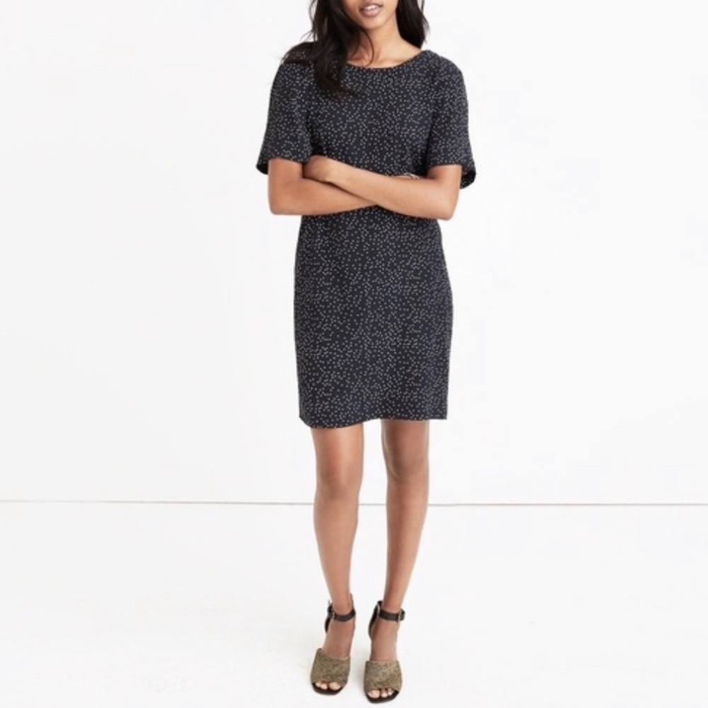madewell polka dot scatter zip-back shift dress